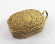 GEORGE III SILVER GILT SMALL VINAIGRETTE, oblong with canted corners and end ring hanger,