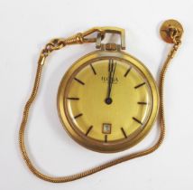 HONA, SWISS, 9ct GOLD PLATED DRESS POCKET WATCH, with 17 jewels movement, the dial with batons and