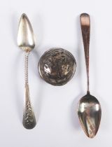 PROBABLY 19th CENTURY BELGIUM SILVER COLOURED METAL TEASPOON with spirally twisted handle, the top