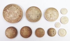 GEORGE VI 1937 COIN SET, with 11 silver coins with Maundy money, includes English and Scottish