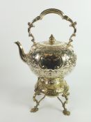 ROCOCO STYLE ELCTROPLATED SPIRIT KETTLE ON STAND WITH BURNER BY MARTIN HALL & Co, with fancy
