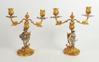 PAIR OF MAPPIN & WEBB PARCEL GILT SILVER ROCOCO CANDELABRA, each with removable foliate S scroll two