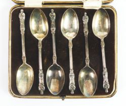 EDWARD VII SET OF SIX ASPOSTLE TOP TEASPOONS, Birmingham 1903, marks rubbed, 2.32ozt, in a matched