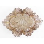 INTRICATE FILIGREE SILVER COLOURED METAL SCOLLOPED OVAL DISH, 5 3/4in (14.5cm) long, 1 3/4oz (