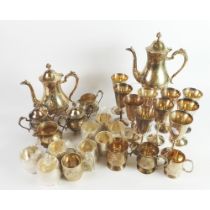 TWO THREE PIECE ELECTROPLATED COFFEE SETS, with floral engraved decoration, together with