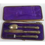 VICTORIAN ELABORATE ELECTROPLATE KNIFE, FORK AND SPOON, in case and 10 pieces of PLATED, MAINLY