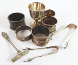 COLLECTION OF EDWARD VII AND LATER SMALL PIECES OF SILVER, comprising: FOUR NAPKIN RINGS, TWO