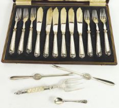 GEORGE V CASED SET OF SIX PAIRS OF FISH EATERS WITH FILLED SILVER HANDLES, Birmingham 1915, together