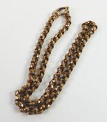 GOLD COLOURED METAL CHAIN NECKLACE with faceted belcher links and ring clasp, 15 1/2in (39cm)
