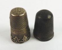 VICTORIAN SILVER THIMBLE, Birmingham 1897 and a fancy SILVER PLATED THIMBLE (2)