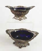 PAIR OF VICTORIAN PIERCED SILVER OPEN SALTS BY JAMES DEAKIN & SONS, each of lozenge form with floral