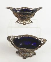 PAIR OF VICTORIAN PIERCED SILVER OPEN SALTS BY JAMES DEAKIN & SONS, each of lozenge form with floral