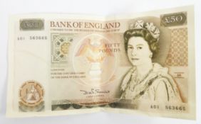 ELIZABETH II, BANK OF ENGLAND, BROWN FIFTY POUND NOTE, signed by DHC Somerset, number AOI 563665