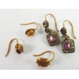 VICTORIAN PAIR OF 15ct GOLD CIRCULAR STUD EARRINGS, each with a star setting and ONE SIMILAR, BUT