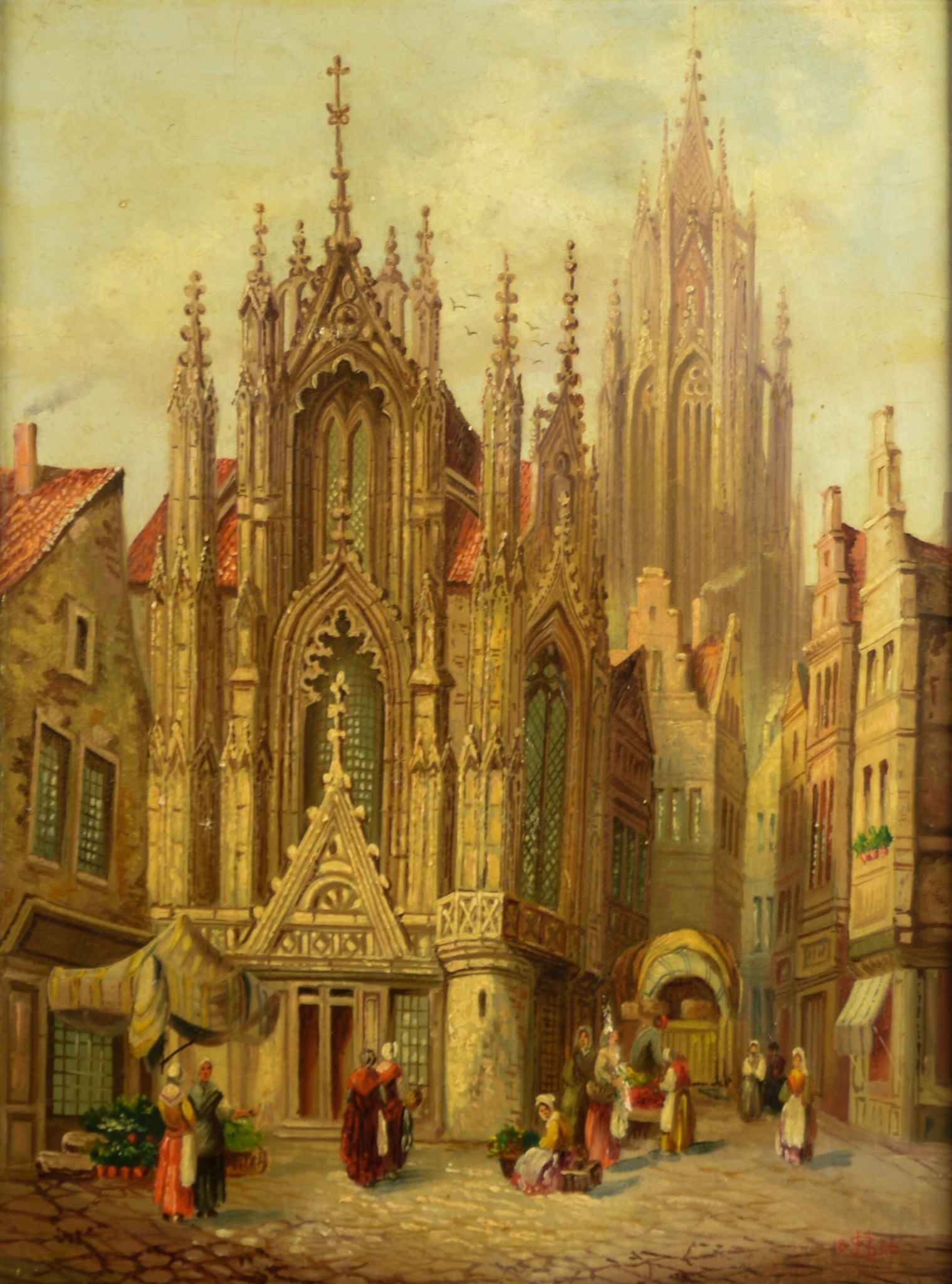 HEINRICH SCHAFER OIL ON BOARD Continental cathedral with figures Monogrammed and dated 1886 15 ½” - Image 4 of 4