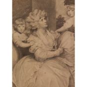 LATE 18th CENTURY STIPPLE ENGRAVING Sir Joshua Reynolds' Jane Countess of Harrington and Children (