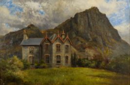 GEORGE HARRISON R C A (fl.1867-1880) OIL PAINTING ON CANVAS 'Isallt' a view of a house in North