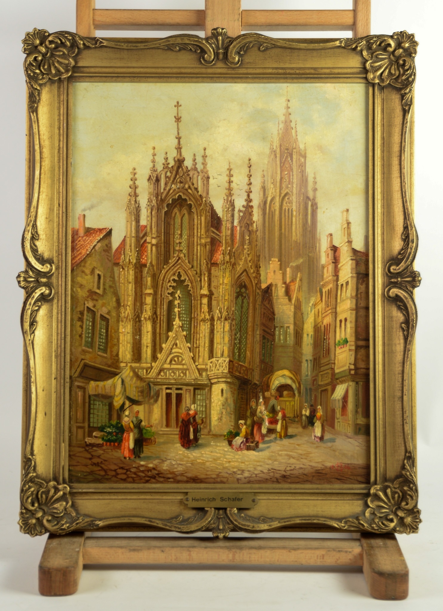 HEINRICH SCHAFER OIL ON BOARD Continental cathedral with figures Monogrammed and dated 1886 15 ½” - Image 3 of 4