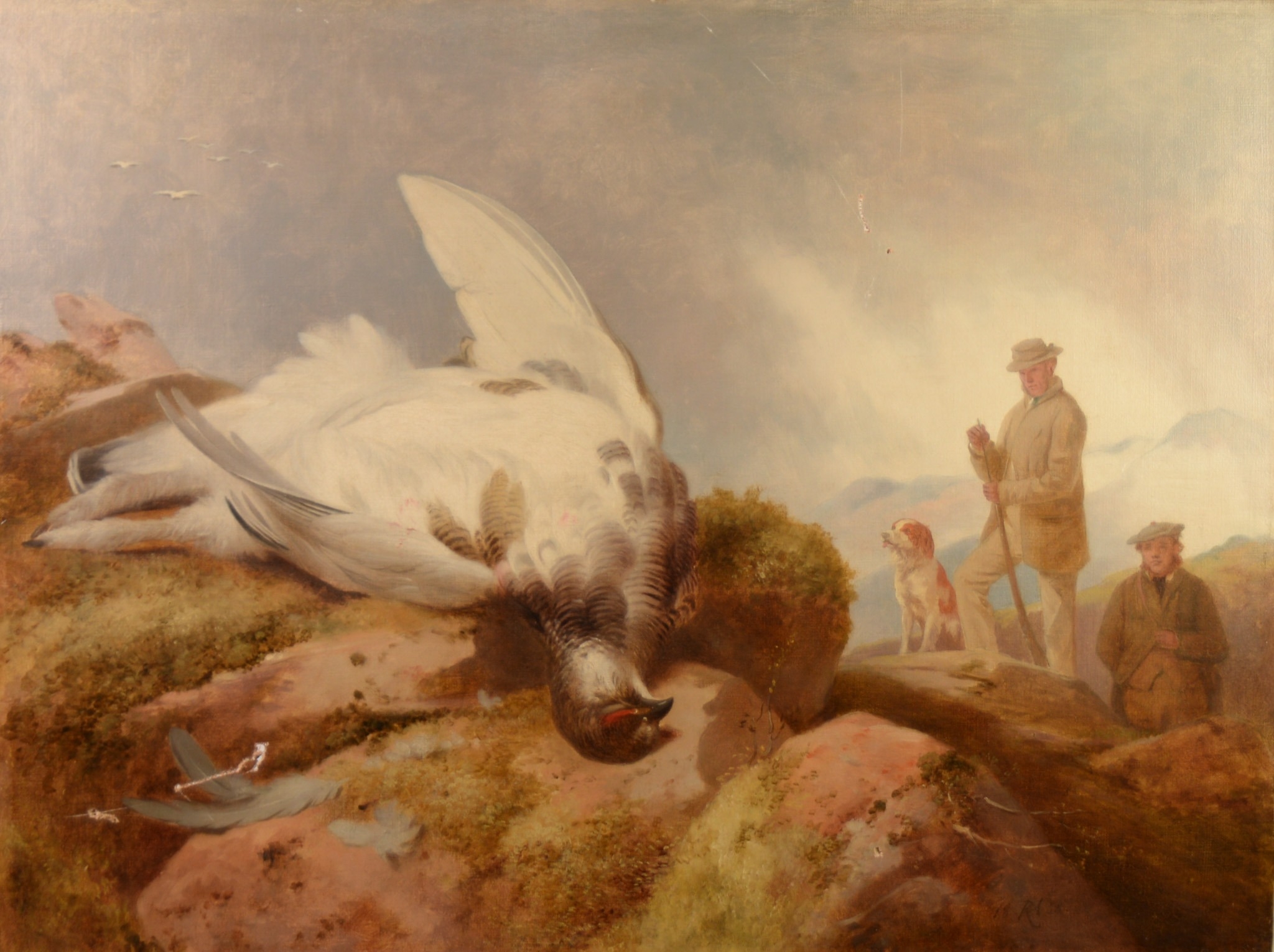 RICHARD ANSDELL (1815 – 1885) OIL ON CANVAS Highland landscape with sportsman, dog and dead game