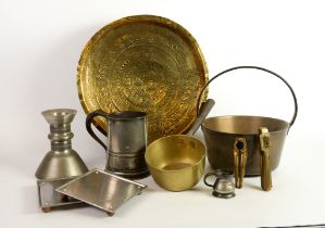 MIXED LOT OF METAL WARES, to include: PAIR OF KESWICK SCHOOL OF INDUSTRIAL ARTS, STAYBRIGHT,