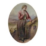 ATTRIBUTED TO JOHN JAMES HILL (1811-1882) WATERCOLOUR, OVAL Female figure with wheat sheaf Unsigned,