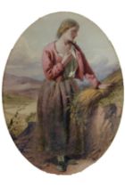ATTRIBUTED TO JOHN JAMES HILL (1811-1882) WATERCOLOUR, OVAL Female figure with wheat sheaf Unsigned,