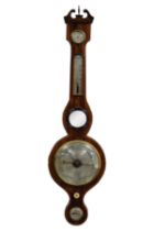VICTORIAN LINE INLAID AND FIGURED MAHOGANY WALL BAROMETER, SIGNED S CATTANEO, STOCKTON, with 8”