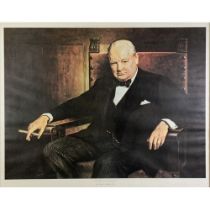 PROFESSOR ARTHUR PAN ARTIST SIGNED COLOUR PRINT Portrait of Sir Winston Churchill Published in