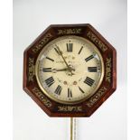 NINETEENTH CENTURY BRASS INLAID ROSEWOOD POSTMAN’S WALL CLOCK, the 9” painted Roman dial with GEORGE