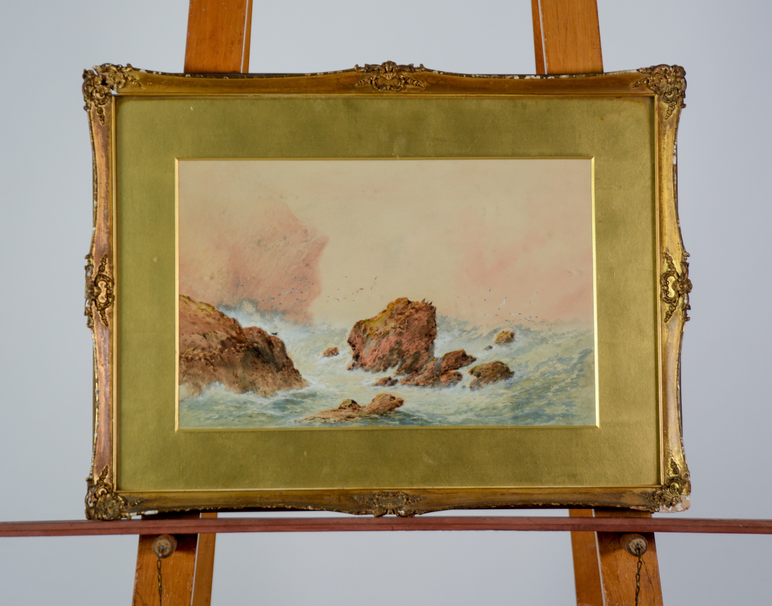 POSSIBLY HARIETTE ANNE SEYMOUR (1830-?) WATERCOLOUR Off shore scene with waves crashing against - Image 2 of 4