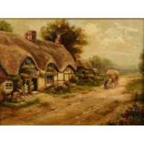 UNATTRIBUTED, FOLLOWER OF HELEN ALLINGHAM OIL ON RELINED CANVAS Cottage scene with maid in the