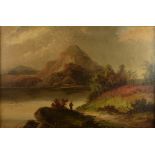 W HALE OIL ON CANVAS Landscape with mountains, lake and figure Signed lower left 15 ½” x 23 ½” (39.