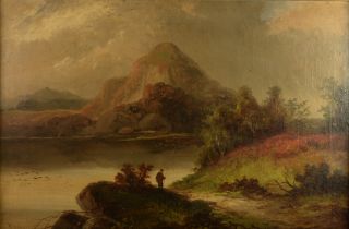 W HALE OIL ON CANVAS Landscape with mountains, lake and figure Signed lower left 15 ½” x 23 ½” (39.