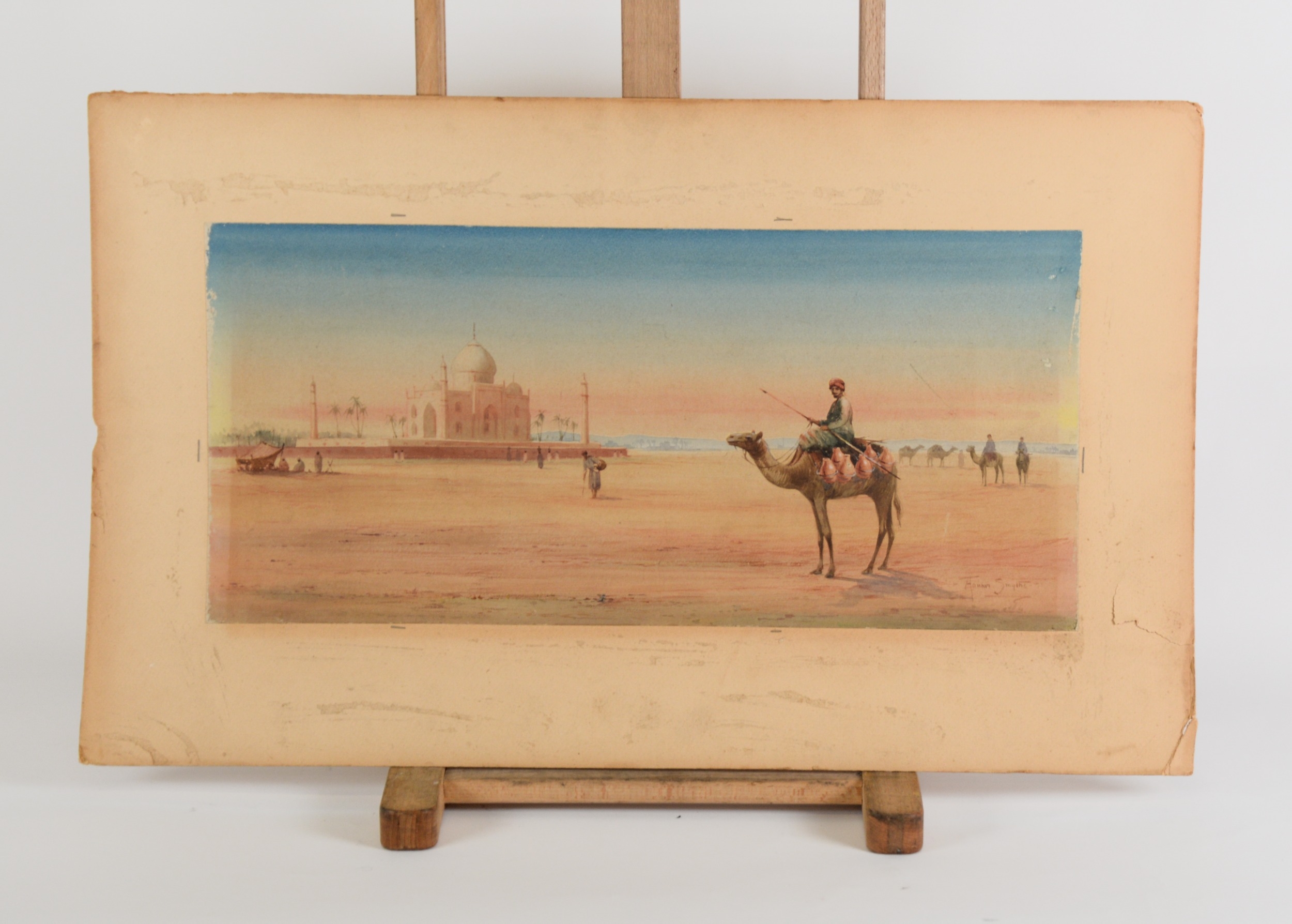 ? SMYTHE (LATE NINETEENTH/ EARLY TWENTIETH CENTURY) WATERCOLOUR ‘A Mosque in the Desert’ Signed, - Image 2 of 2