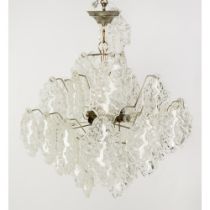 MID TWENTIETH CENTURY FOUR LIGHT SILVERED METAL AND MOULDED MURANO GLASS ELECTROLIER, the central