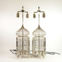PAIR OF MODERN EICHHOLTZ, TWO LIGHT ‘LA CAGE’ TABLE LAMPS, in chrome, 29 ½” (75cm) high, (2),
