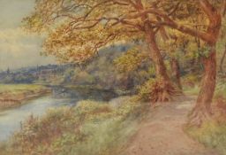 JAMES BROWN (19th century) WATERCOLOUR 'Rowing on the River Wear, Durham' Signed and dated 1910