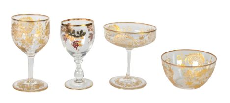 67 PIECE SUITE OF EARLY TWENTIETH CENTURY TABLE GLASSWARE, each wheel engraved and gilded with