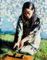 FABIAN PEREZ (1967) ARTIST SIGNED LIMITED EDITION COLOUR PRINT ‘Geisha with White Flowers’ (44/95)