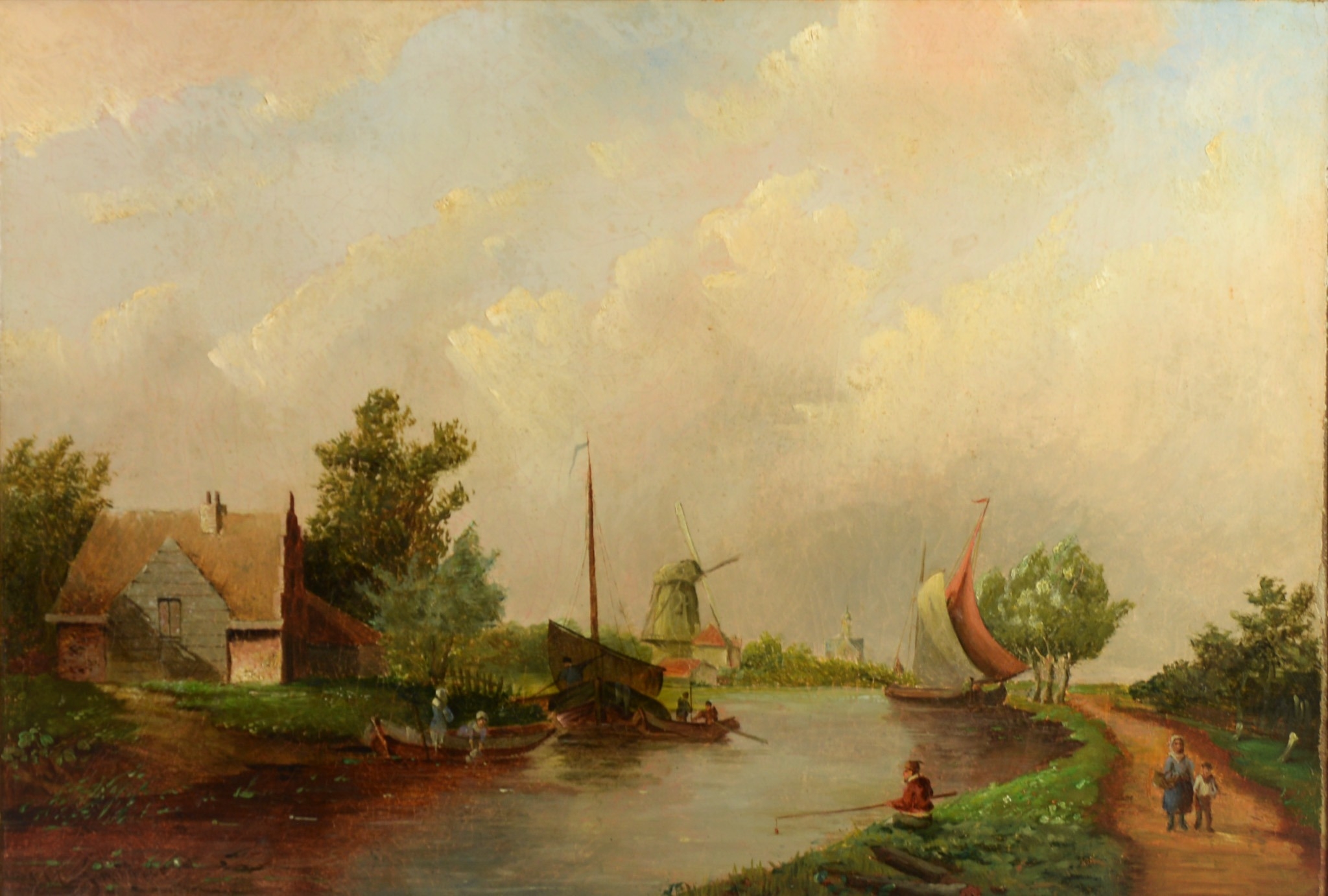 JJC SPOHLER (1837 – 1922) OIL ON BOARD Dutch canal scene with boats and figures Signed lower left - Image 4 of 4