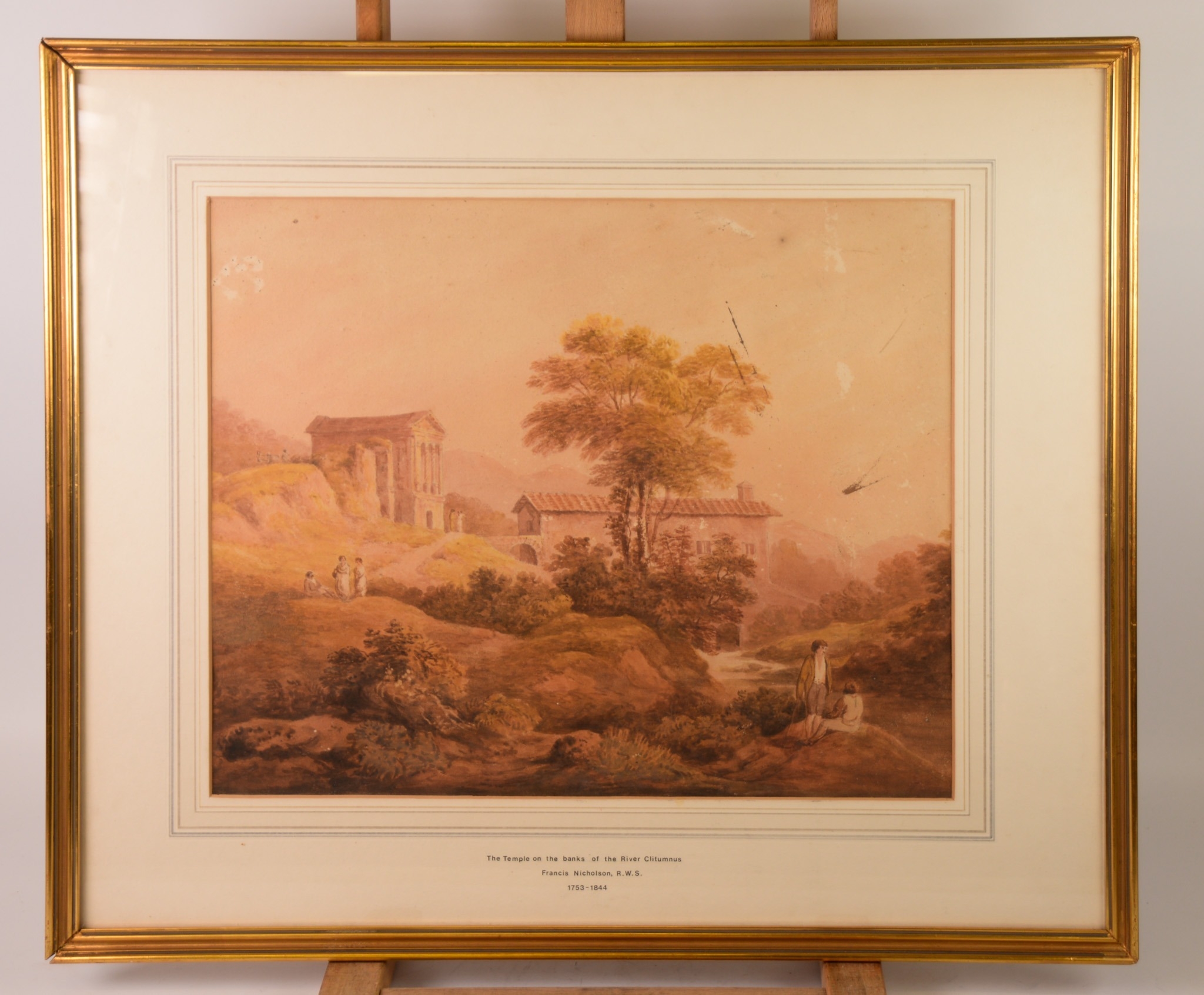 FRANCIS NICHOLSON (1753 – 1844) SEPIA WATERCOLOUR ‘The Temple on the banks of the River Clitumnus’ - Image 3 of 4