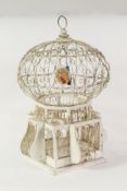 VICTORIAN AIR-BALLOON BIRDCAGE: Victorian white painted wirework and wood air-balloon birdcage,