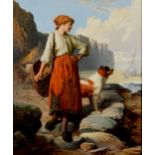 WILLIAM HENRY MIDWOOD (fl.1867-1871) OIL PAINTING ON CANVAS A coastal scene with a fisherwoman and a