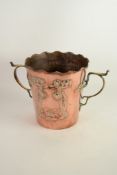 GERMAN ART NOUVEAU TWO HANDLED EMBOSSED COPPER JARDINIERE BY CARL DEFFNER, ESSLINGEN, of bucket form