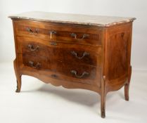 NINETEENTH CENTURY STYLE FRENCH FIGURED WALNUT AND CROSSBANDED COMMODE, of serpentine outline with