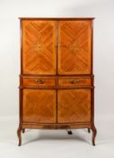 EPSTEIN BROS: Mid to late 20th century walnut marquetry cocktail cabinet with elevated glass