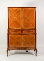 EPSTEIN BROS: Mid to late 20th century walnut marquetry cocktail cabinet with elevated glass