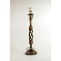 KASHMIRI CARVED AND EBONISED SOFT WOOD TABLE LAMP, 24 ½” (62.1cm) high, loose