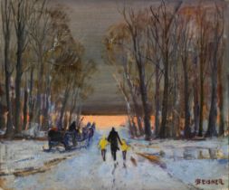 IB EISNER (Dk. 1925-2003) OIL ON CANVAS 'Winter Evening in Dyrehaven' Signed lower right 60 cm x