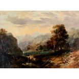 UNATTRIBUTED (NINETEENTH CENTURY BRITISH SCHOOL) OIL ON CANVAS Highland lake scene with drover and